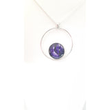 Simplicity sterling silver hoop pendant in purple hand painted in bees wax and sealed in glass