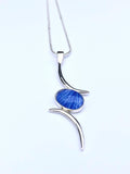 Val B's Wax Sterling silver handcrafted pendant with blue cabochon hand-painted in wax  and sealed in glass