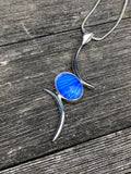 Val B's Wax Sterling silver handcrafted pendant with blue cabochon hand-painted in wax  and sealed in glass
