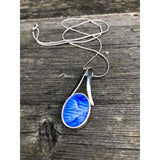 Beautiful blue split bale pendant handpainted in wax and sealed in glass