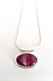 Cerise small abstract tube pendant amazing hand painted in bees wax and sealed in glass