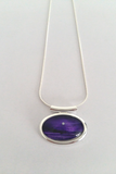 Pretty purple silver moon seascape tube pendant beautifully handpainted in wax and sealed in glass