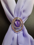 Purple double loop scarf ring and light purple scarf hand painted in wax and sealed in glass 