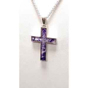 Sterling silver cross purple hand painted in bees wax and sealed in resin perfect and small great for all people 