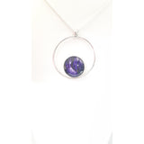 Simplicity sterling silver hoop pendant in purple hand painted in bees wax and sealed in glass 
