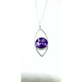 Purple fish eye pendant lovely abstract handpainted in wax and sealed in glass 