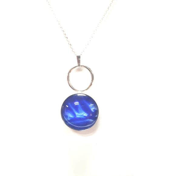Stirling silver blue loop pendant hand painted beautifully in bees wax and sealed in glass to make the cabochon 