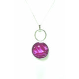 Stunning cerise sterling silver loop pendant hand painted in beds wax and sealed in a glass cabochon 