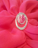Stunning cerise double loop scarf ring and pink scarf beautifully paired handpainted in wax and sealed in glass  