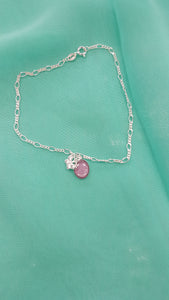 Pink Butterfly Sterling Silver Figaro Bracelet/Anklet