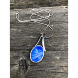 Beautiful blue split bale pendant handpainted in wax and sealed in glass 
