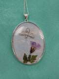 Large Real Flower Pendant with Sterling Silver Insect