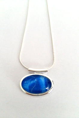 Small abstract tube pendant blue hand painted in bees wax and sealed in glass perfectly beautifully 