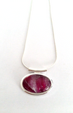 Cerise small abstract tube pendant amazing hand painted in bees wax and sealed in glass 