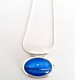 Blue silver moon seascape tube pendant hand painted in bees wax and sealed in glass stunning 