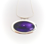Silver moon seascape purple large tube pendant stunning hand painted in bees wax and sealed in glass 
