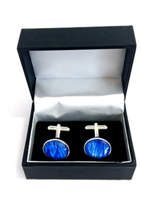 blue silver plated cuff links 