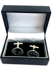 Black and silver silver plated cuff links by Val B's Wax