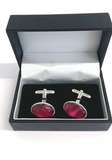 Cerise silver plated cuff links by Val B's Wax