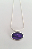 Pretty purple silver moon seascape tube pendant beautifully handpainted in wax and sealed in glass 