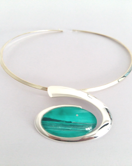 Jade seascape large wave choker stylish and stunning hand painted in wax and sealed in glass 