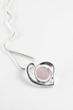 Sterling silver heart pendant. Shimmer cabochon, pearly pink