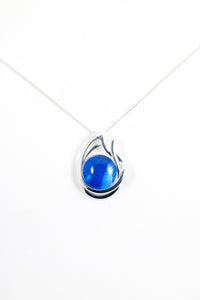 Blue double teardrop pendant handpainted in wax and sealed in glass stylish and beautiful 