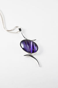 Val B's Wax Sterling silver handcrafted pendant with purple cabochon hand-painted in wax  and sealed in glass