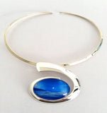Blue seascape large wave choker stunningly simple and beautiful hand painted in wax and sealed in glass 